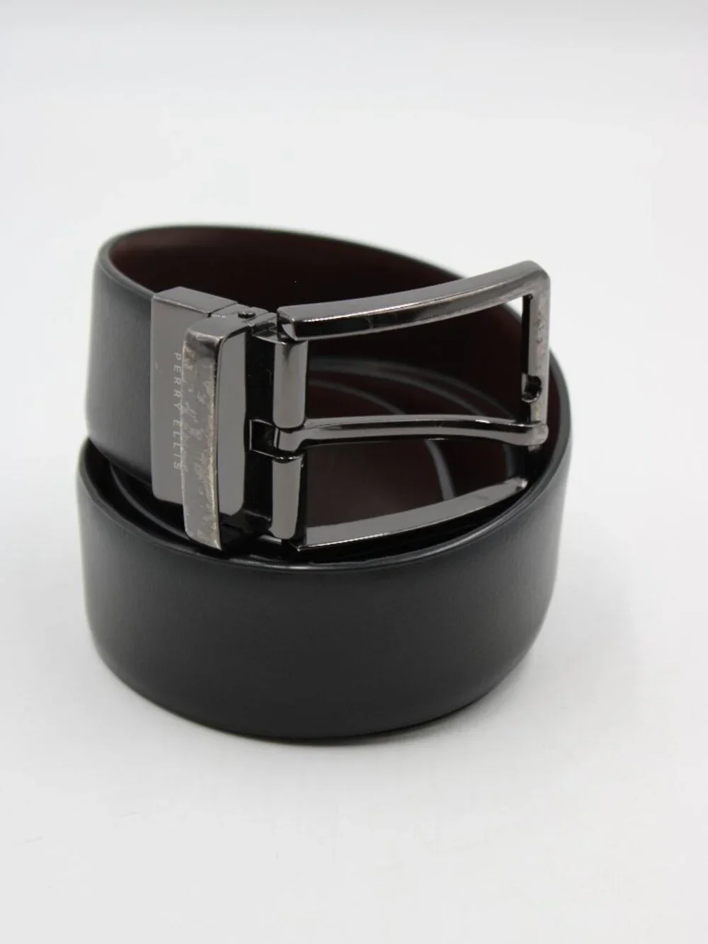 Perry Ellis Reversible Black Brown Belt Faux Leather 1 3/8